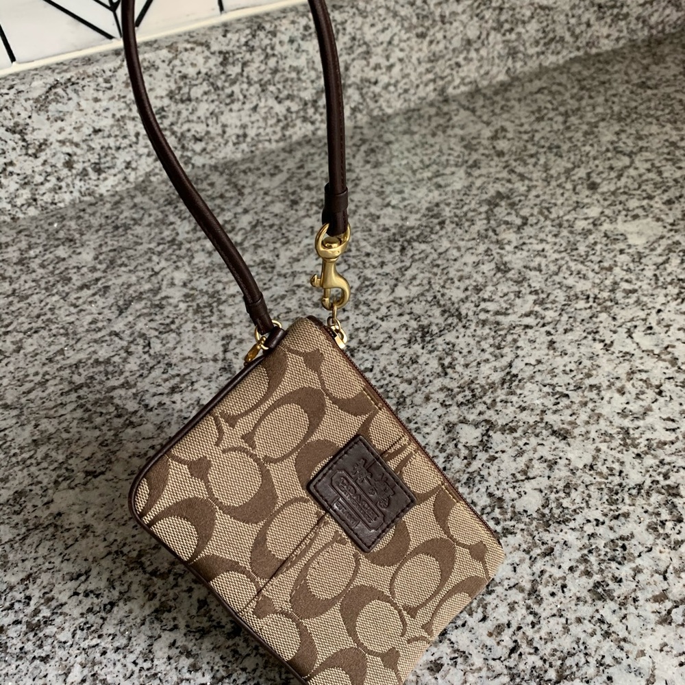 Brown Coach Logo Wristlet